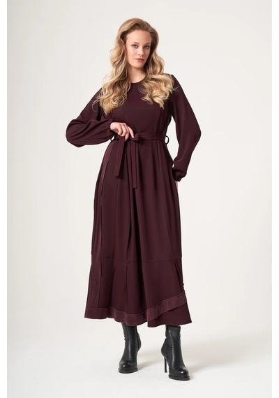 Misswhence Cupro İşlemeli Şifon Elbise 40813 Bordo