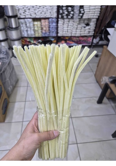 100 Adet Soft Krem A036 Renk Şönil Çubuk 30 Cm Çiçek Yapımı - El İşi - Hobi - Parti Yapay Çiçek
