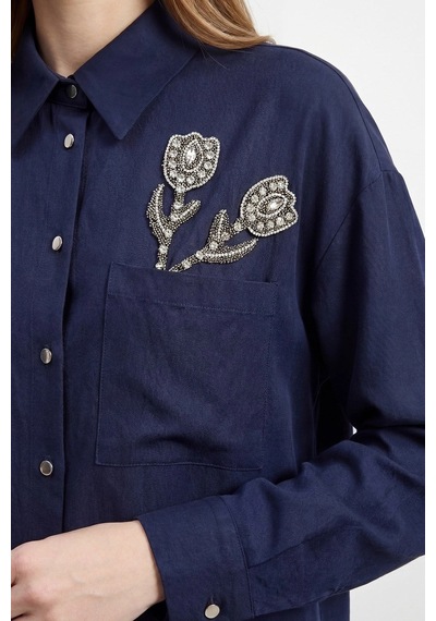 Olla Collection Taş İşleme Detaylı Denim Takım Lacivert