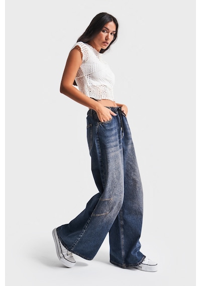 Itsbasic Kadın T.kot Rengi 2w48 Bağcıklı Palazzo Fit Beli Laslikli Denim Jean Kırmızı