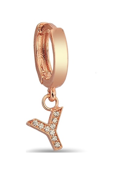 Y Harfi Sallantılı 925 Ayar Gümüş Rose Tek Küpe - 12081102 Rose Gold