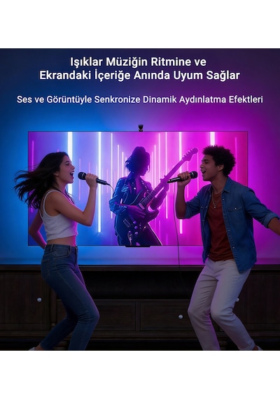 İdragon Tv Sync Rgbıc Ambilight Led Tv Arka Aydınlatma, 3.8 Metre, Mobil Uygulama Ve Kumanda Kontrollü, Müzik Senkronizasyonlu, 55-65 İnç Tv Uyumlu Dx23014 Çok Renkli