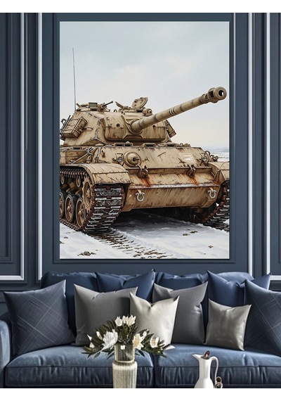 Ahşap Tablo Karlı Arazide Askeri Tank