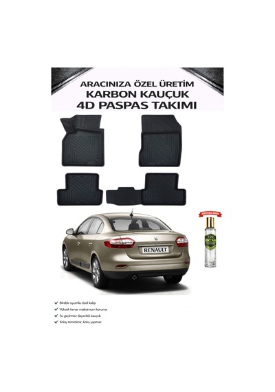 Renault Fluence 2010 Model Aracınıza Özel Karbon Kauçuk Paspas Takımı