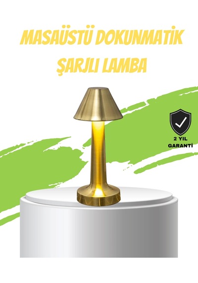 Led Masa Lambası 3 Renk Ayarlı Şarjlı Kablosuz Modern Tasarım Sarı
