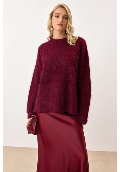 Olcay Oversize Tüylü Soft Kazak Bordo 8270