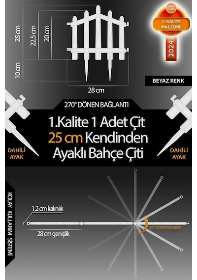 Dekoratif Plastik Bahçe Çiti Ve Peyzaj Çiti 1 Adet Çit Y: 25 Cm/g: 25 Cm Toprak Ayaklı