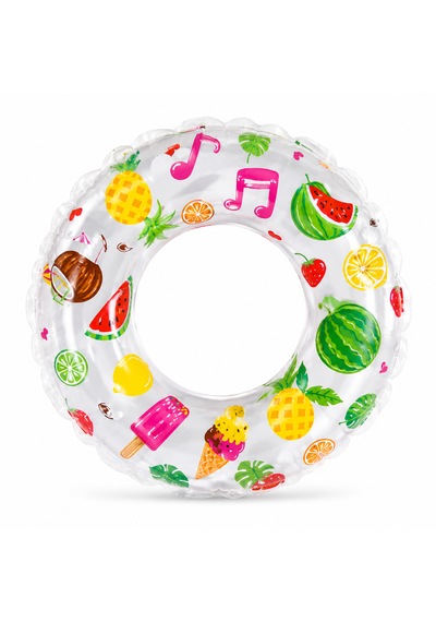 Intex Şeffaf Meyve Desenli Çocuk Deniz Simidi 61 Cm Renkli Şişme Yüzme Simidi