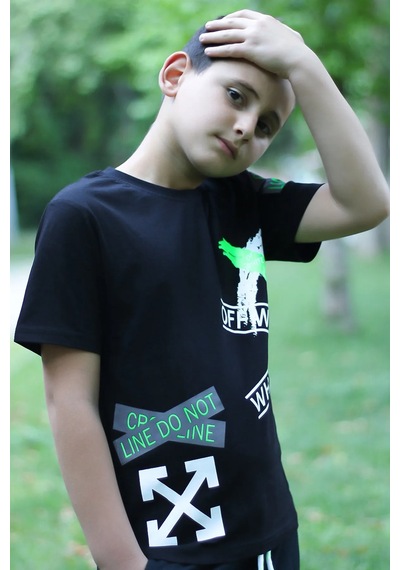 Markahit X Baskılı %100 Pamuk Erkek Çocuk T-shirt 9-16 Yaş SIYAH
