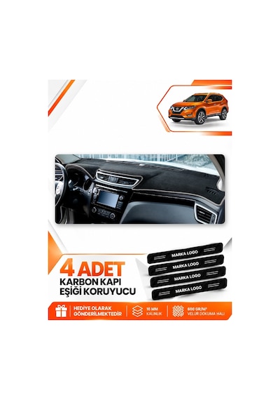 Nissan X-trail 2013-2020 Uyumlu Ön Göğüs Torpido Koruma Kılıfı Halısı Koruyucu - Siyah Gri