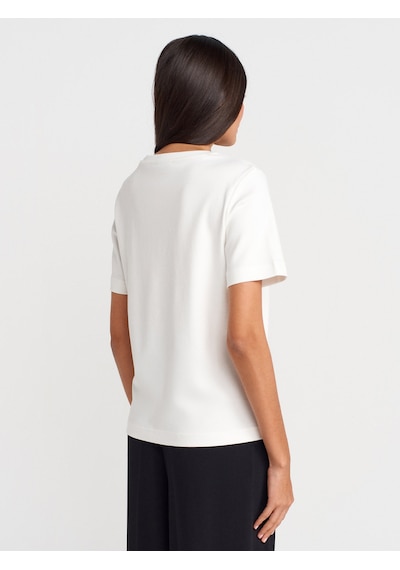 Dilvin 31763 Bisiklet Yaka T-shirt-ekru Ekru