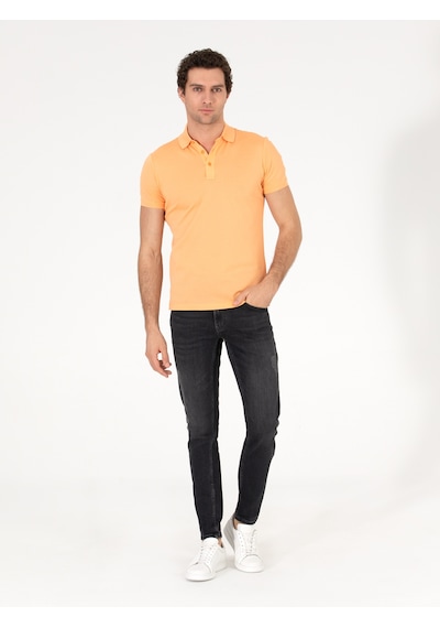 Turuncu Polo Yaka Slim Fit Basic Merserize T-shirt Oranj