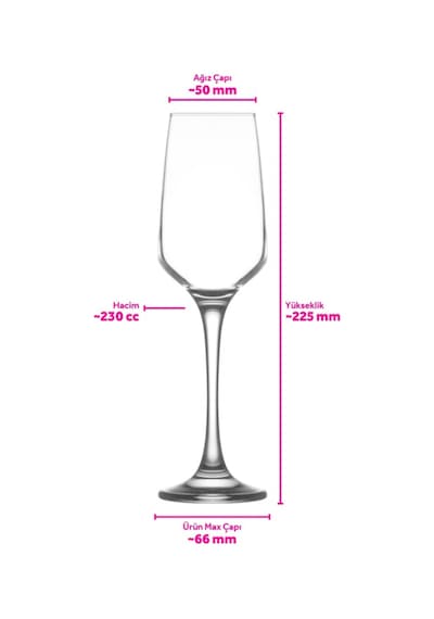 Lav Lal Cam Şampanya Kadehi 6'lı 230 ml Ayaklı (Kahve Yanı/Kokteyl Bardağı)