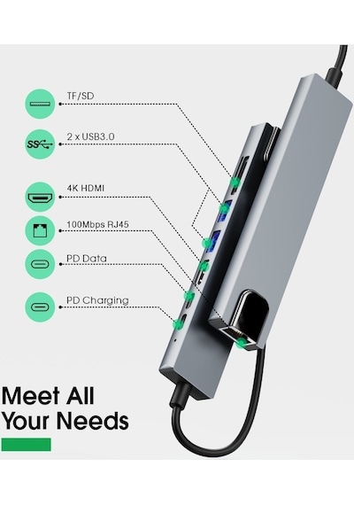 Apple Uyumlu MacBook Air M1 8 in 1 Dönüştürücü HubEthernet Sd Type C Hub Hdmi Çevirici