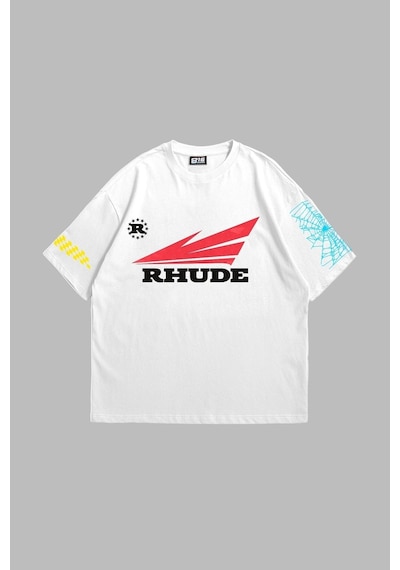 Rhude Baskılı Oversize Unisex Beyaz Beyaz