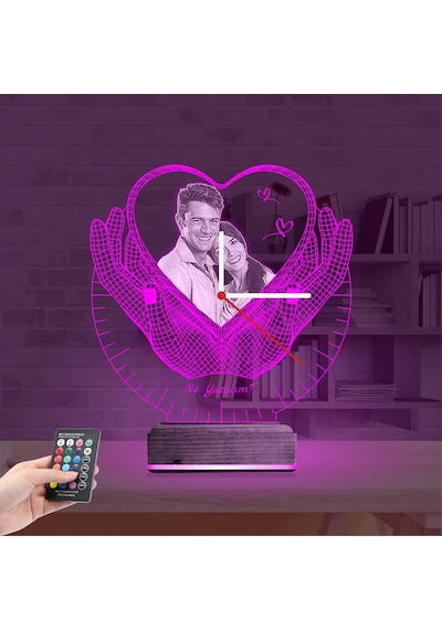 Luvivia Kalp Sevgiliye Hediye V5 Fotoğraflı Saatli 3d Lamba - Masa Gece Lambası