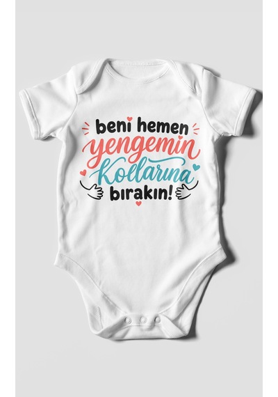Morivokids Yengeye Özel Kısa Kollu Bebek Body %100 Pamuk Beyaz