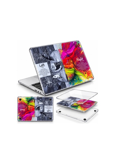 Macbook Pro 13 İnç Kristal Parlak Şeffaf Sert Kılıf Hard Case A2338 M1 M2 A2251 A2289 Uyumlu + Beyin Desenli 3m Sticker + Şeffaf Klavye Koruyucu 3'lü Set Gri Belirtilmemiş