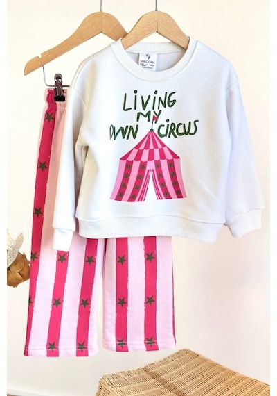 Unicorn Kız Çocuk Baskılı Sweatshirt Ve Eşofman Takım Pembe
