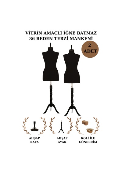 2 Adet Vitrin Amaçlı 36 Beden Terzi Vitrin Mankeni İğne Batmaz S
