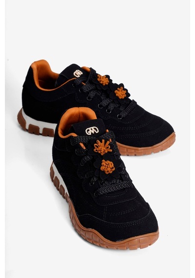Mubiano Kadın Süet Sneaker Çiçek Aksesuarlı Günlük Spor Ayakkabı Nira Siyah