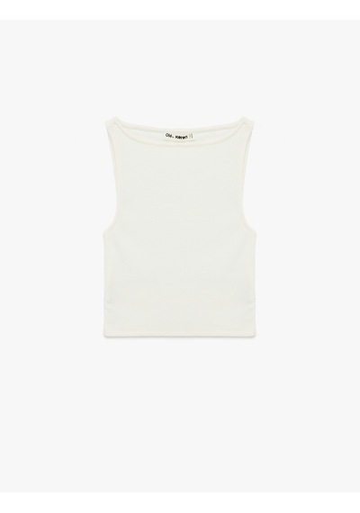 Koton Kolsuz Kayık Yaka Slim Fit Crop Bluz Ekru 6sal30061ık Ekru