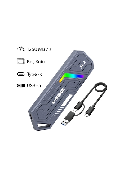 Raxius Dk03 Usb-a/type-c Kablolu Rgb 22x80 M.2 Nvme Taşınabilir Harici Ssd Boş Kutu