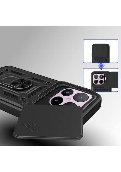 Xiaomi 17t Pro Kılıf 360 Dönebilen Magnetik Standlı Kamera Korumalı Sürgülü Vega Kapak Siyah
