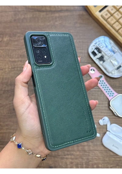 Redmi Note 11 Pro 4g Uyumlu Premium Deri Dokulu Darbelere Karşı Dayanıklı Nazal Silikon Kılıf Haki