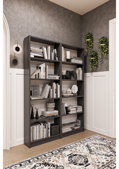 Asra Trend 2 Modüllü Kitaplık K-003 %100 MDF 10 Bölmeli Modern Ofis Çalışma Masası Yanı Rafı Antrasit Gri