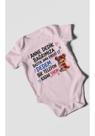 Morivokids Anneye Ve Dedeye Özel Kısa Kollu Bebek Body %100 Pamuk Bebe Pembe