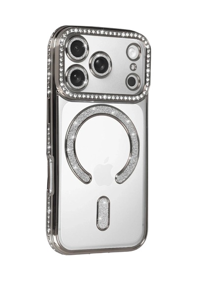 Apple İphone 17 Pro Max Joke Simli Magneticsafe Kılıf - Gümüş