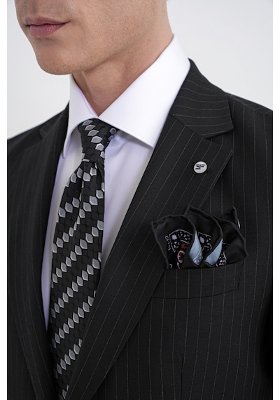 Efor Slim Fit Mono Yaka Esnek Yünlü Siyah Çizgili Takım Elbise Tk 942