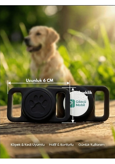 Gözcü Mobil Kedi Köpek Takip Cihazı Android Ios Uyumlu Pet Evcil Hayvan Tasması Sim Kartsız Akıllı Takip Cihazı, Siyah