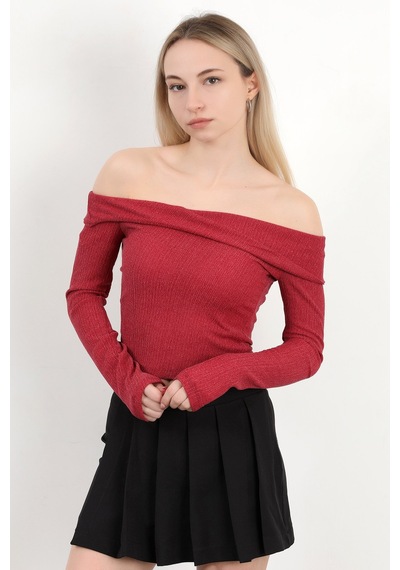 Giysa Kadın Madonna Yaka Uzun Kollu Bürümcük Bluz Bordo - Ms0000589 Bordo