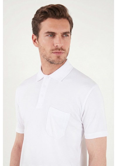 Buratti Pamuklu Regular Fit Göğüs Cepli Düğmeli Polo T Shirt Erkek Polo T Shirt 4565001 Beyaz
