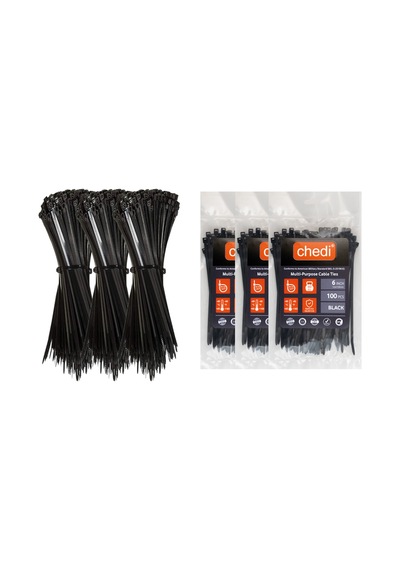 Chedı Kablo Bağları, 15 Cm 300'lü Paket Çok Amaçlı Kullanım, Premium Kalite Siyah Kablo Klipsi