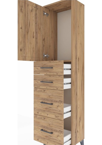 Arges Dolap Tek Raflı 4 Çekmeceli Tek Kapaklı 44x30x182 Çam-çam Çam