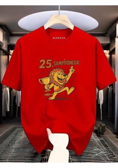 Şampiyonluk Baskılı Unisex Tişört Çok Renkli