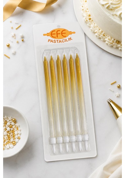 Metalik Beyaz Gold Uzun Pasta Mumu 17 Cm Karışık