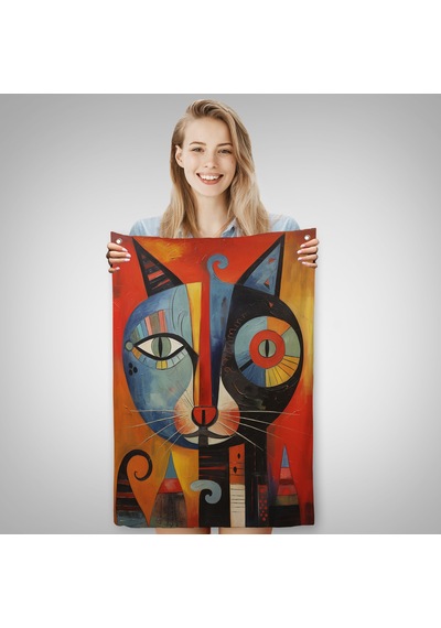 Pablo Picasso Tarzı - Soyut Renkli Kedi Duvar Örtüsü-7371