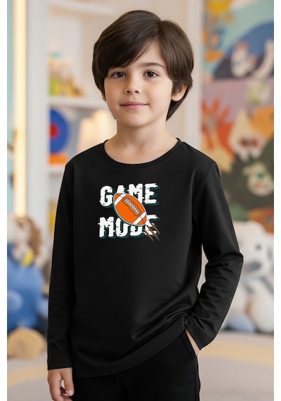 Fyk Kids Sıfır Yaka Game Mode Baskılı Erkek Çocuk Sweatshirt Siyah