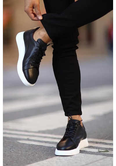 Shoetyle - Siyah Hakiki Deri Bağcıklı Erkek Sneaker 101-7039-1259 Siyah
