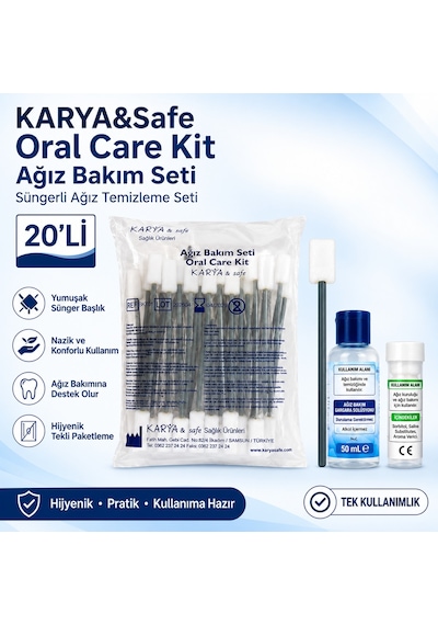 Karya&safe Oral Care Kit Ağız Bakım Seti Süngerli Ağız Temizleme Seti 20'li 3 Paket