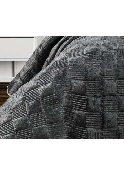 Goldroom Home Ranya Kadife Nakışlı Tek Kişilik Yatak Örtüsü Antrasit