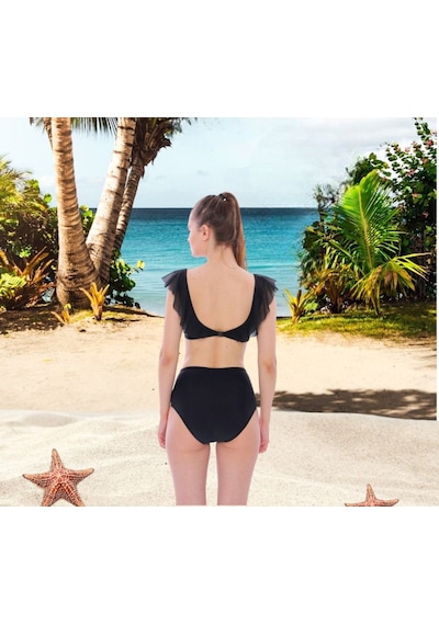 Shopiolog Kadın Düz Fırfırlı Yüksel Bel Bikini