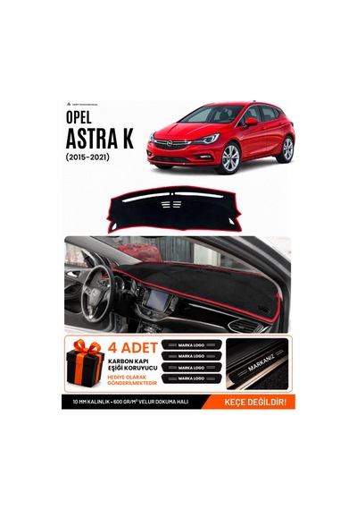 Opel Astra K 2015-2021 Uyumlu Torpido Örtüsü, Torpido Kılıfı - Siyah Kırmızı