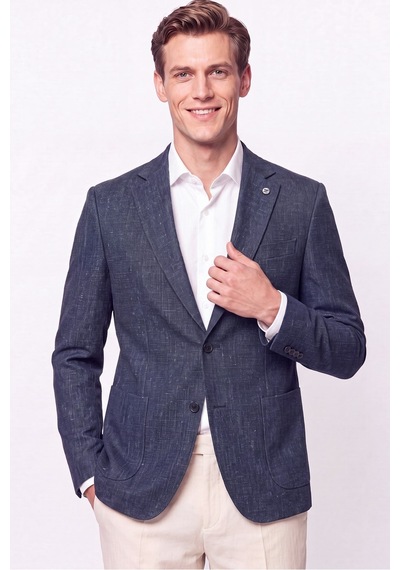 Comfort Fit Torba Cep Esnek Pamuklu Lacivert Blazer Ceket C 740
