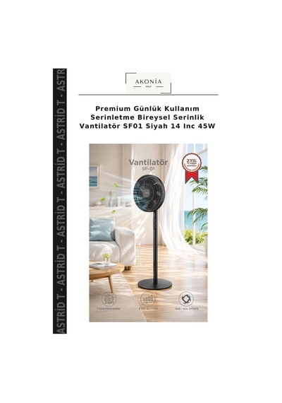 Premium Günlük Kullanım Serinletme Bireysel Serinlik Vantilatör Sf01 Siyah 14 Inc 45w