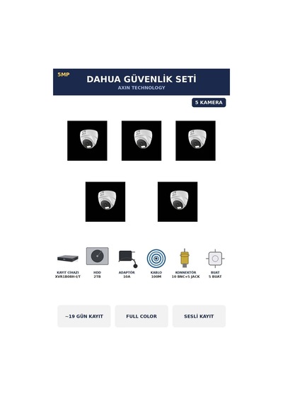 5 Kameralı 5mp Güvenlik Kamera Seti 5mp Full Color Sesli Dome İç Mekan 2tb 19 Gün Kayıt 5 Kameralı 5mp Güvenlik Kamera Seti 5mp Full Color Sesli Dome İç Mekan 2tb 19 Gün Kayıt